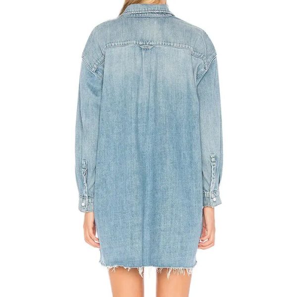 Women's Long Sleeve Button Front Pockets Oversized Denim Shirt Dress - Image 3