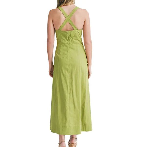 Trend Square Neck Sleeveless Strappy-backed Linen & Cotton A-Line Midi Women Casual Long Dresses