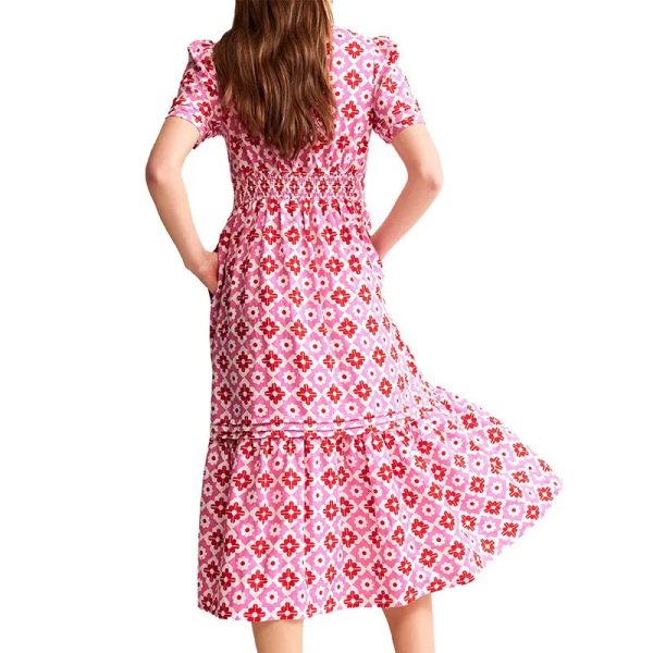 Vibrant Style Side Pocket Smocked Back Waist Midi Dress