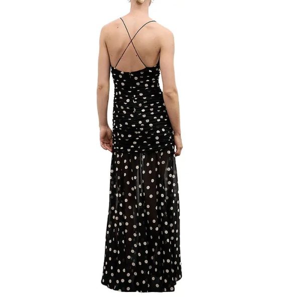 Sexy Sleeveless Polka Dots Printed Draped Slim Maxi Dress for Women