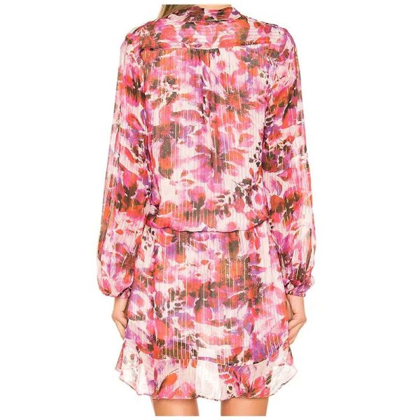 Chiffon Vintage Floral Print Long Sleeve Wrap Dress Belted Ruffles Printed Dress